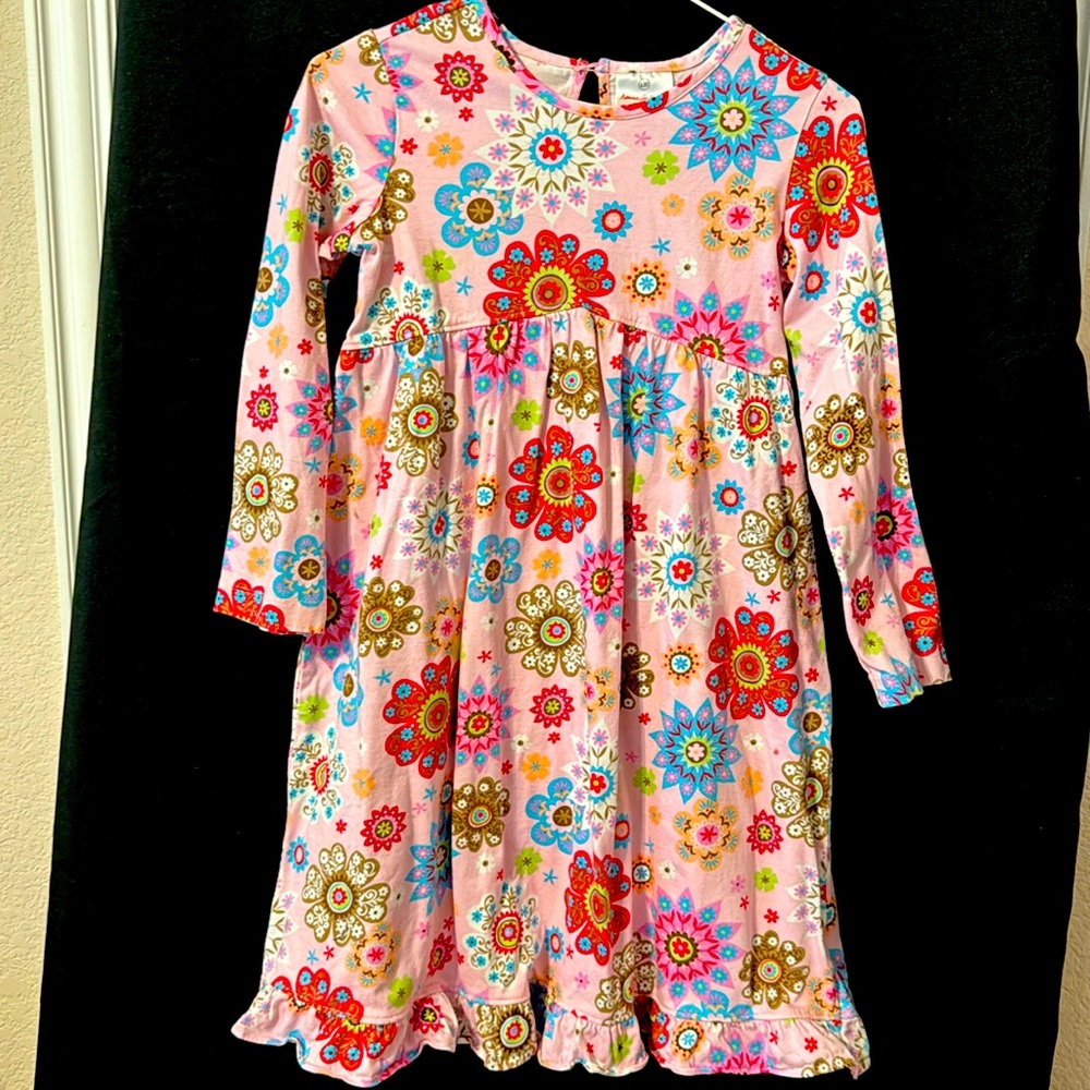 Hanna Andersson Boutique PINK Flowers Dress 130 (8) Long Sleeves